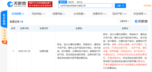 北京字节跳动发生工商变更:经营范围新增销售家用电器
